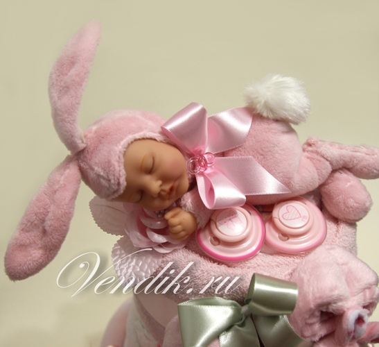 Подарок на рождение для девочки.Торт из памперсов " Розовые сны " (Коллекция VIP"Изящные подарки" )