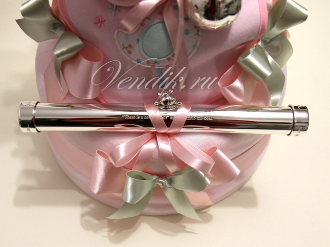 Подарок на рождение для девочки.Торт из памперсов " Розовые сны " (Коллекция VIP"Изящные подарки" )