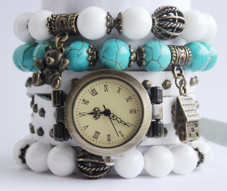 Часы+браслеты "Агат с бирюзой"