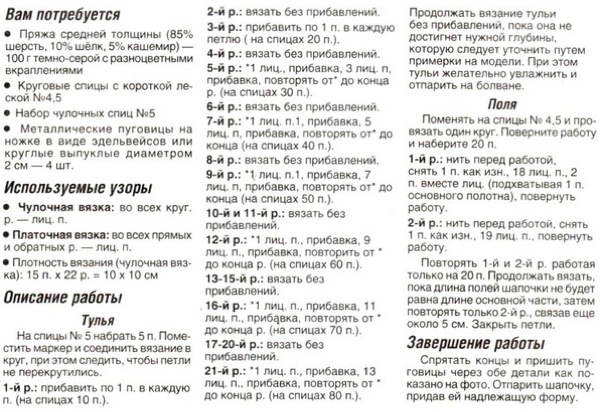 Детская шапка-шляпа для ДЕВОЧКИ. СПИЦЫ