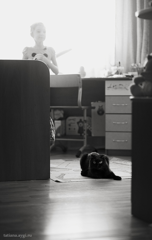Девочка и кошка.