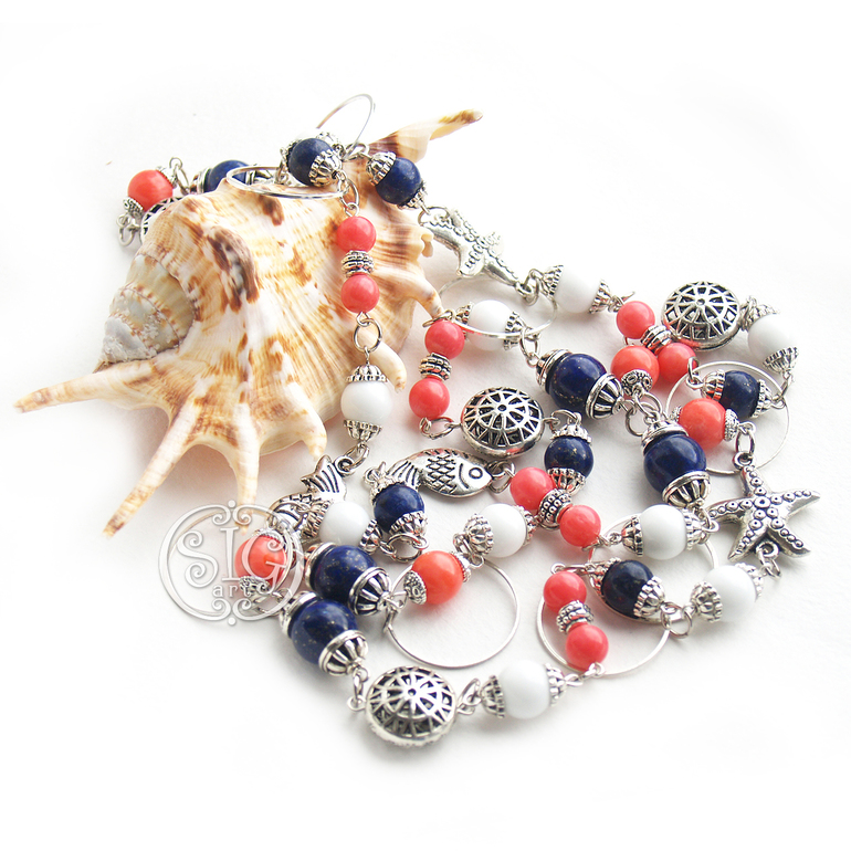 "Морское настроение" - бусы и серьги