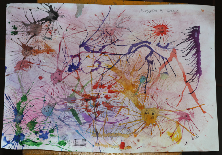 Рисование акварелью и полиэтиленом