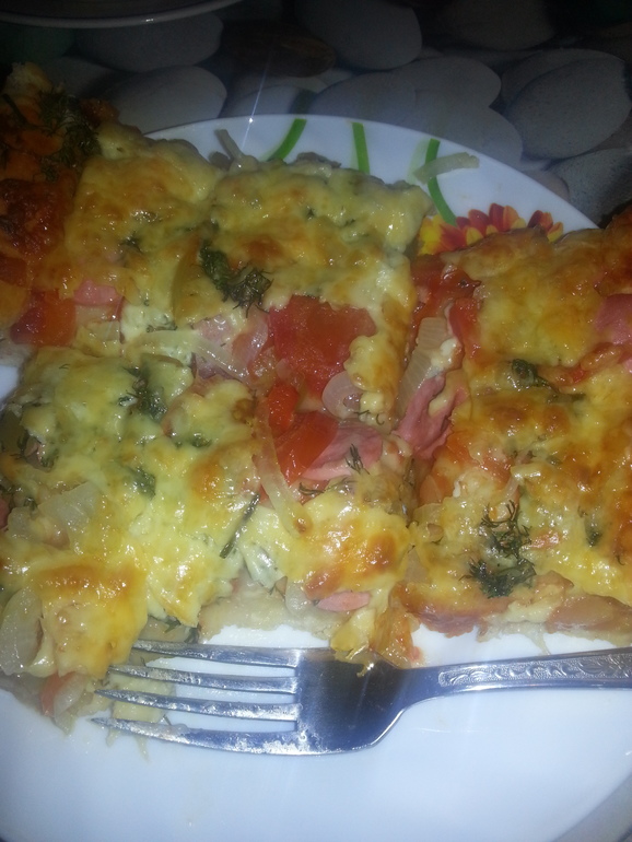 Пицца на Итальянском тесте.Очень вкусное.