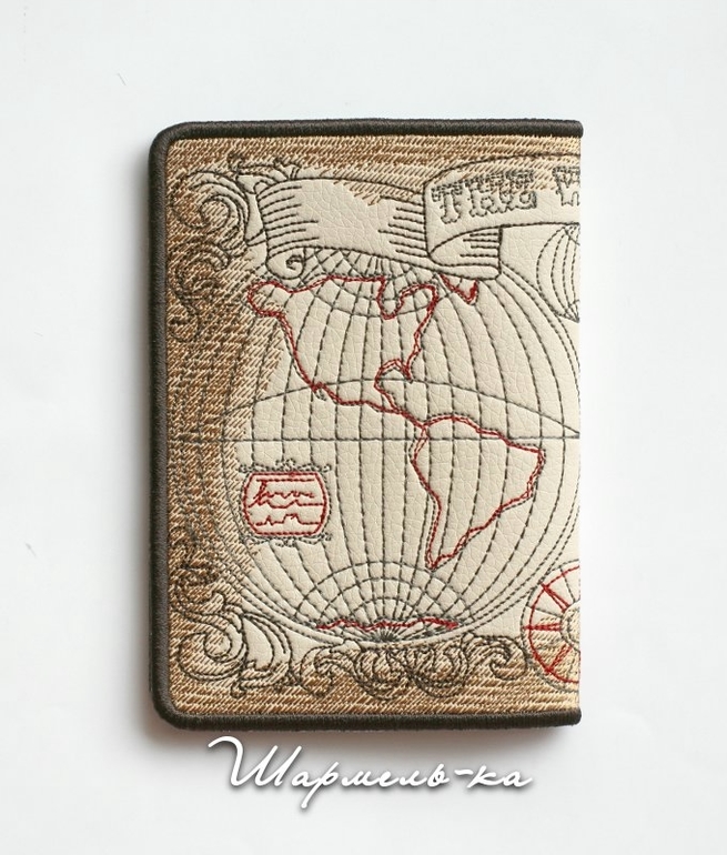 Вышитая обложка на загранпаспорт "Карта мира. Эпоха открытий"