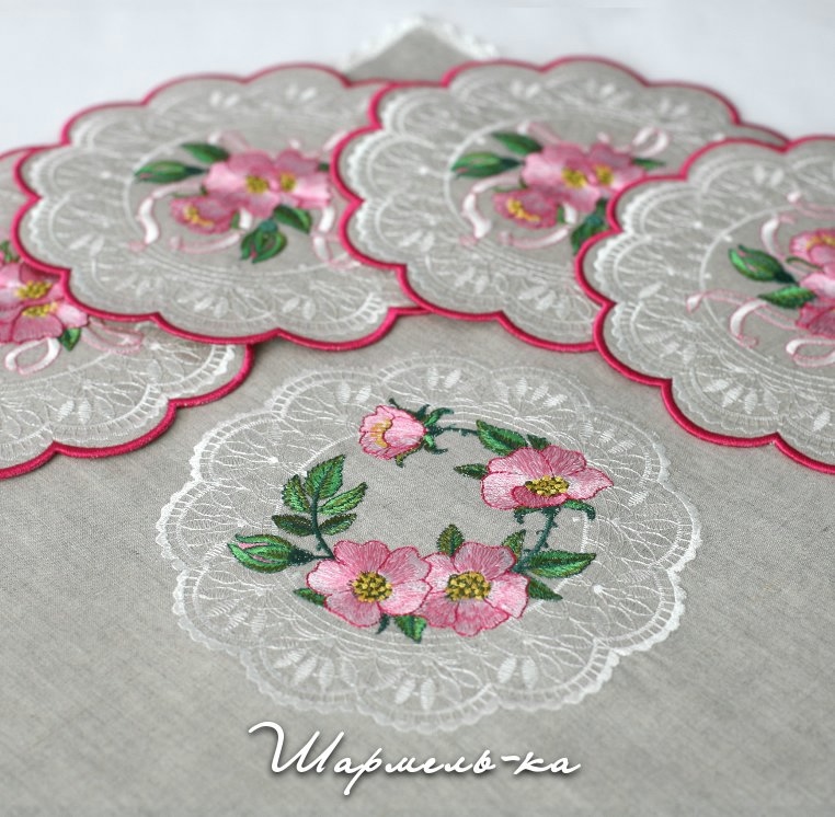 Моё последнее и шитье, и вышивка :). Комплект для кофе, чая льняной вышитый