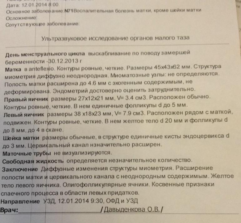Результаты УЗИ через 14 дн после ЗБ