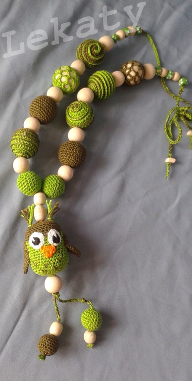 Бусики "Совушка зеленая 2"
