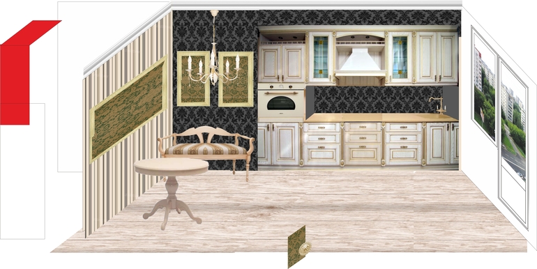 пожалуйста помогите оформить кухню в классическом стиле:):):)