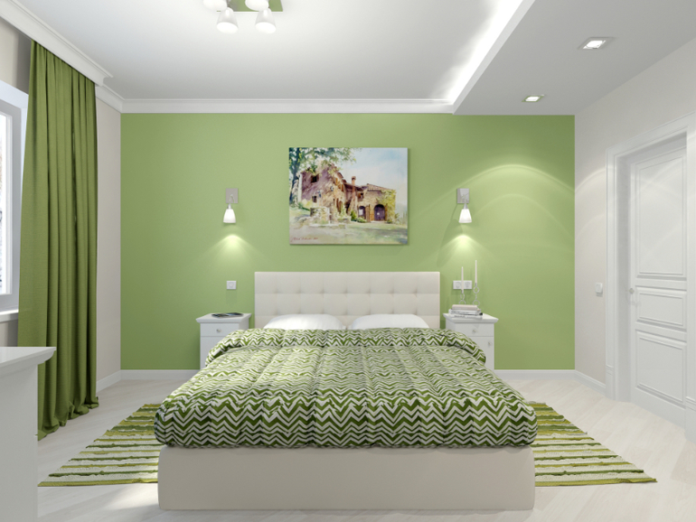 Нежно-зеленая спальня
