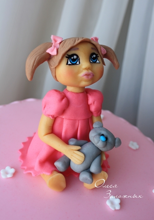 Торт " Розовый с малышкой на годик."