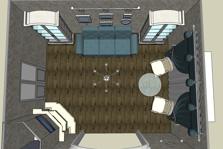 Проходная гостинная с камином.