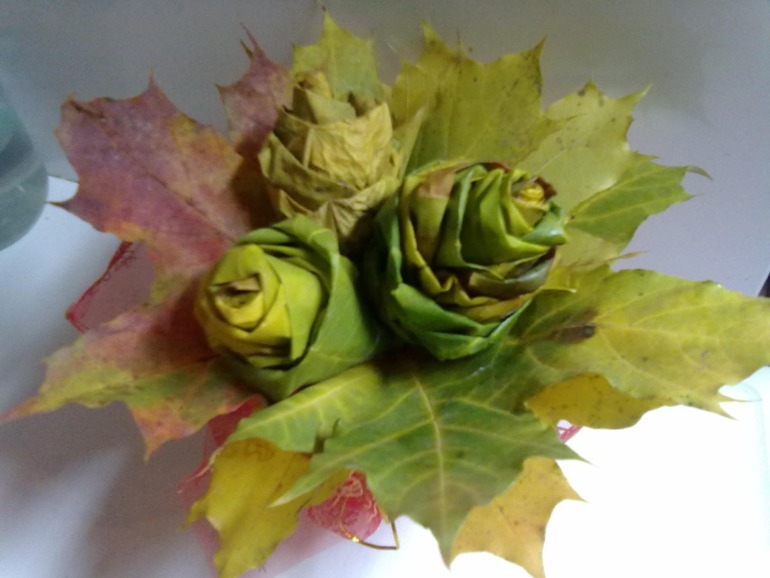 розы из кленоых листьев