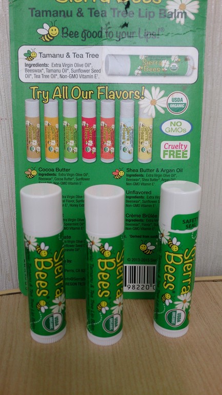 Sierra Bees, Органические бальзамы для губ, Таману и масло чайного дерева