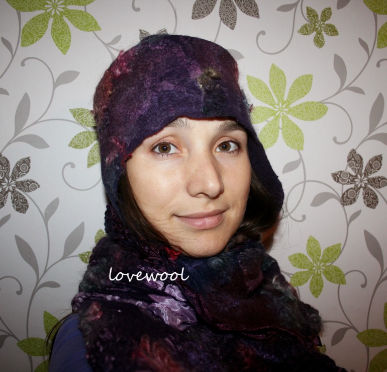 комплект 5 - валяная шапка-ушанка и палантин