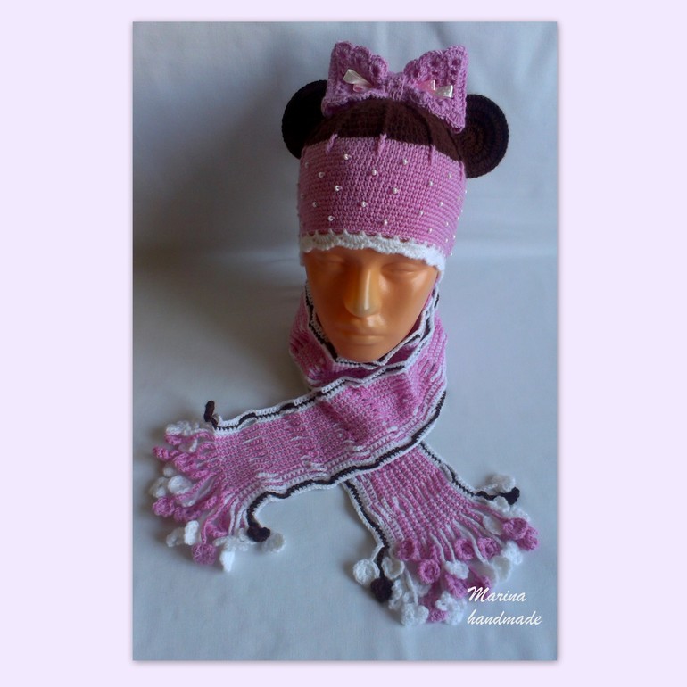 Шапочка "Минни" и необычный шарфик для девочки