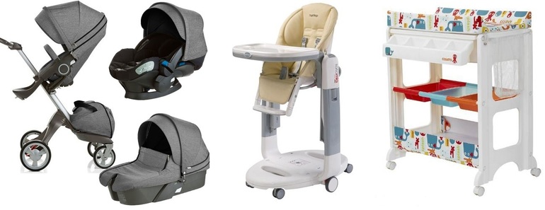 Продам коляску, пеленальник, стульчик для кормления + подарки.