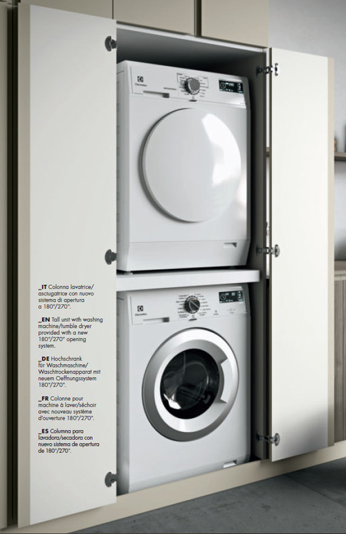 Birex - _IT Colonna lavatrice/ asciugatrice con Nuovo sistema di apertura a  180°/270°. _EN Tall unit with washing machine/ tumble dryer provided with a  new 180°/270° opening system.