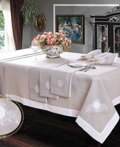 Скатерти Лен ме%ланж вы%шивка/ме%режка 180х280см