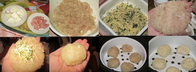 Куриная котлетка с сыром и зеленью на пару