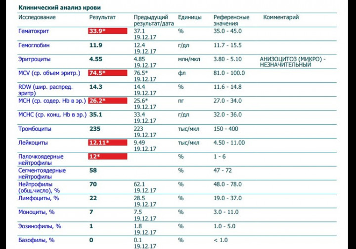 Анализ крови образец