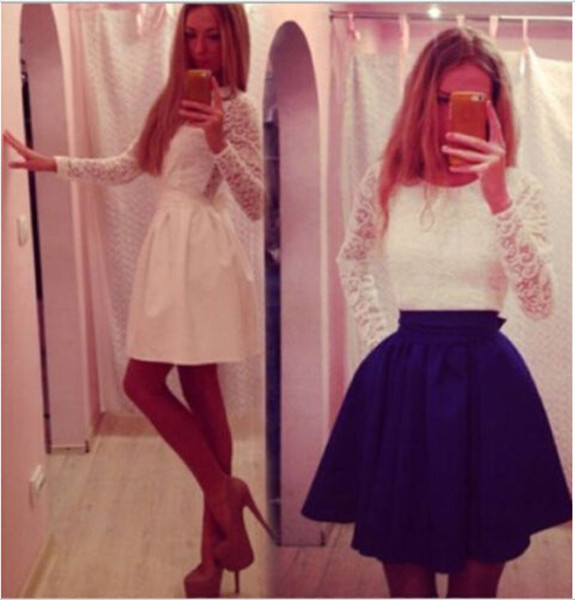 Платье белое верх гипюр и синяя юбка