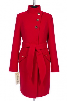 Пальто женское демисезонное (пояс) Кашемир Красный