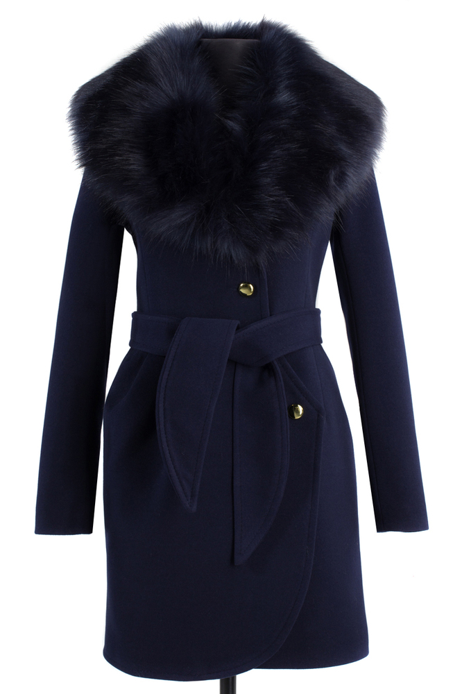 02-0855 Пальто женское утепленное (пояс) Кашемир Синий