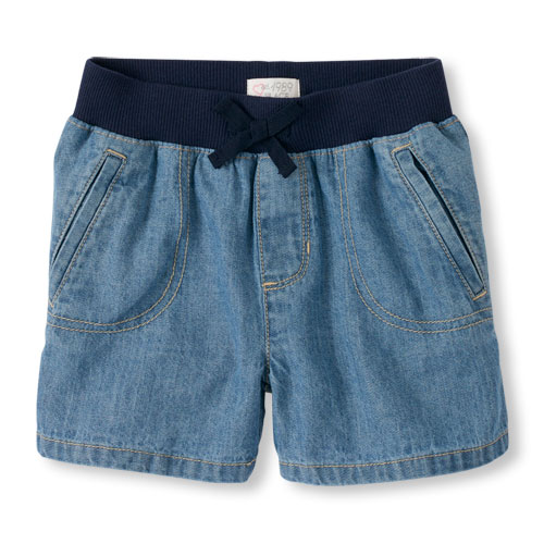 Girls Rib-Knit Waist Woven Denim Shorts. ЧП!