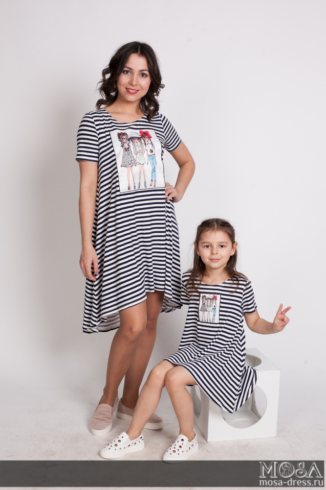Комплект платьев Family Look для мамы и дочки "Тельняшка"