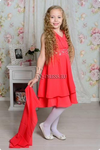 Платье нарядное для девочки арт. ИР-1409, цвет кораллово-кра