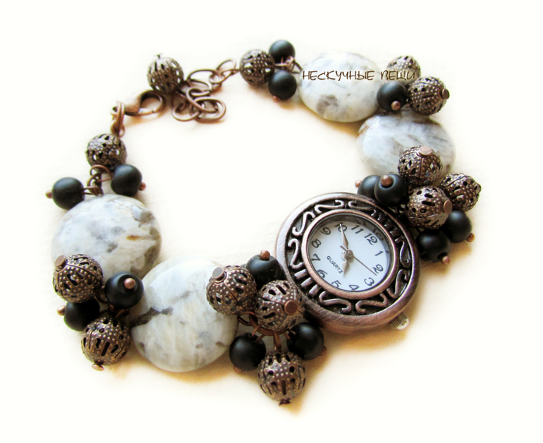 "Древние земли" наручные часы с яшмой и шунгитом