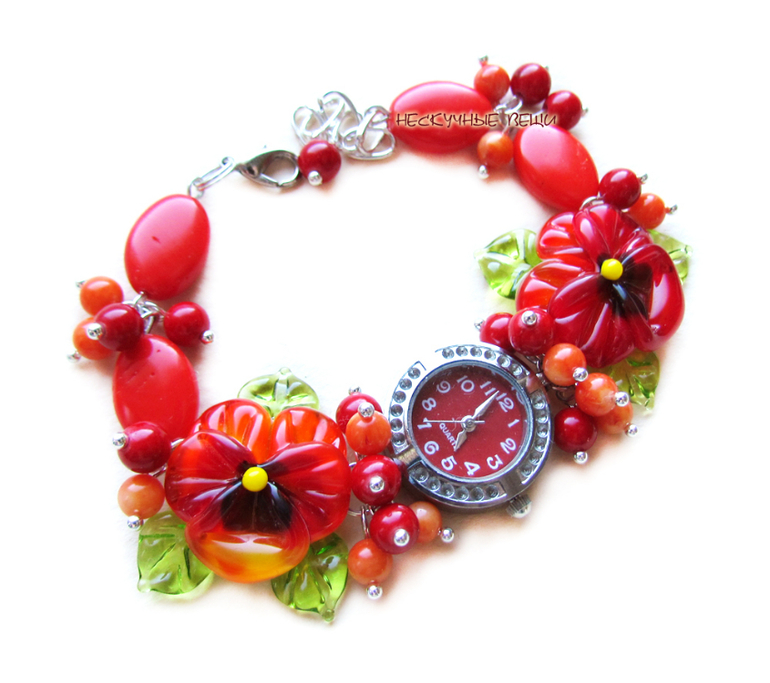 "Жар-птица" наручные часы с бусинами лэмпворк