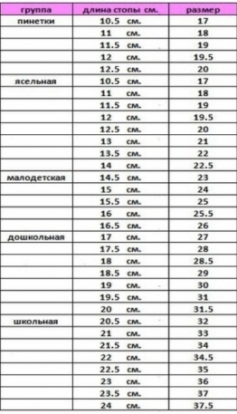 Размер обуви ребенка в см.
