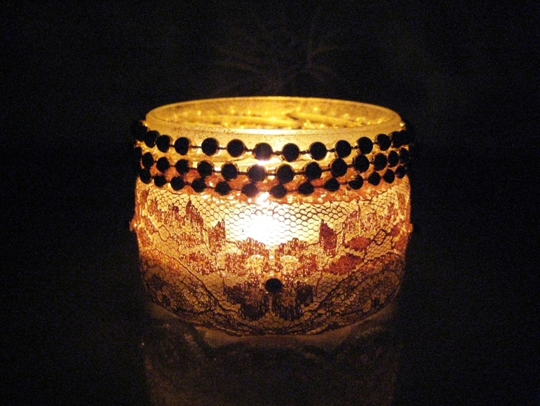 Подсвечник из баночки и кружева. Мастер-класс