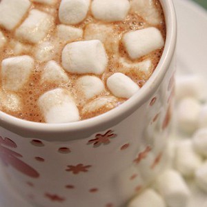 Густой горячий шоколад со взбитыми сливками и зефиром