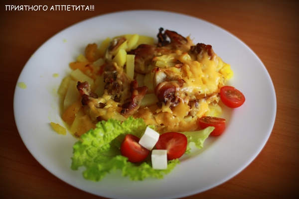 Куриные бедрышки с персиками