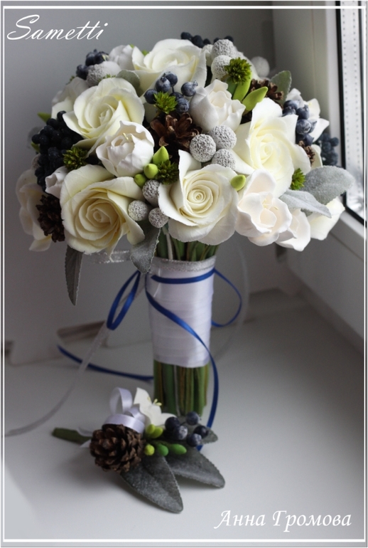 Букет из глины для зимней свадьбы и прочие аксессуары