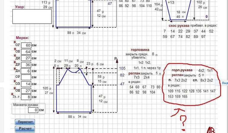 Мнемосина расчет выкройки вязания