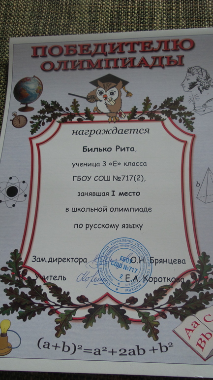 1 место в Олимпиаде