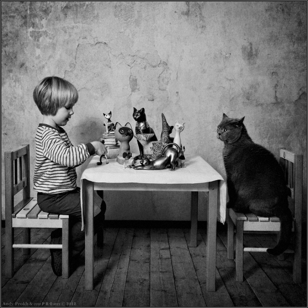 Маленькая девочка и кот Том