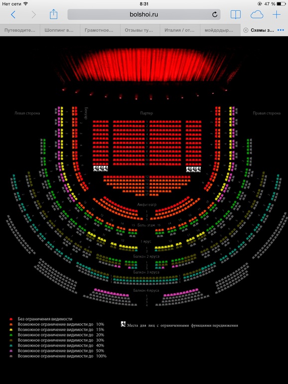 Большой театр историческая сцена схема зала видимость
